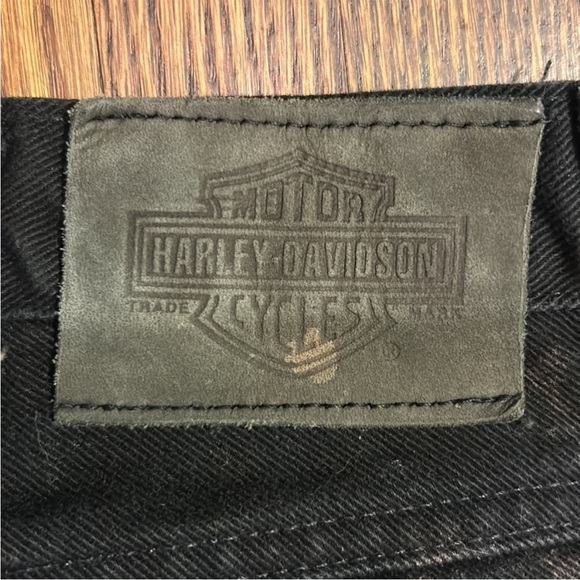 Vintage 90s Harley Davidson Bleached Jeans Acid Wash Black Orange Grunge Unisex - Picture 8 of 9